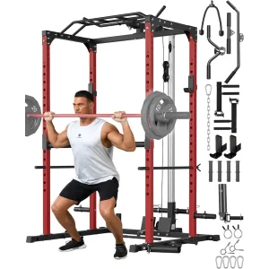 Multi Functional Squat Rack for Strength Training. Home Gym with Pulley System 1200LBS Weight Capacity