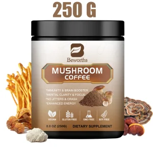 BWEORTHS 250G Mushroom Coffee Mixed Reishi & Lion's Mane  Support Immunity and Focus Health Boost Memory NO-GMO 10 in 1