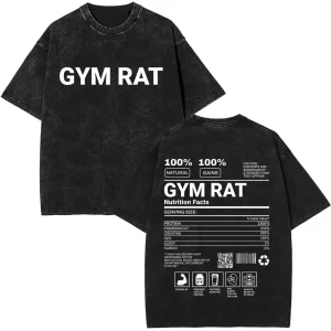 Gym Rat Funny Washed T-shirt Men Women Fitness