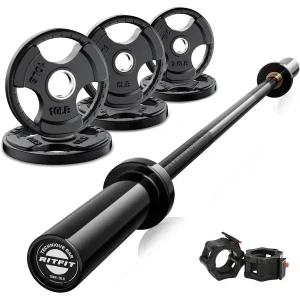 RitFit Barbell Weight Set - 4/6FT Olympic Barbell with Weight Plates 55-275LB Total - Weightlifting Equipment